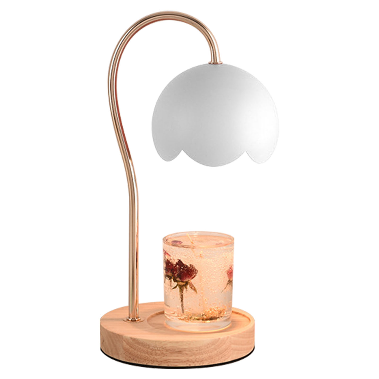 Dimmbare Wachswärmerlampe Aus Weißem Metall Und Holz, 18 X 34 Cm, Flammenlos