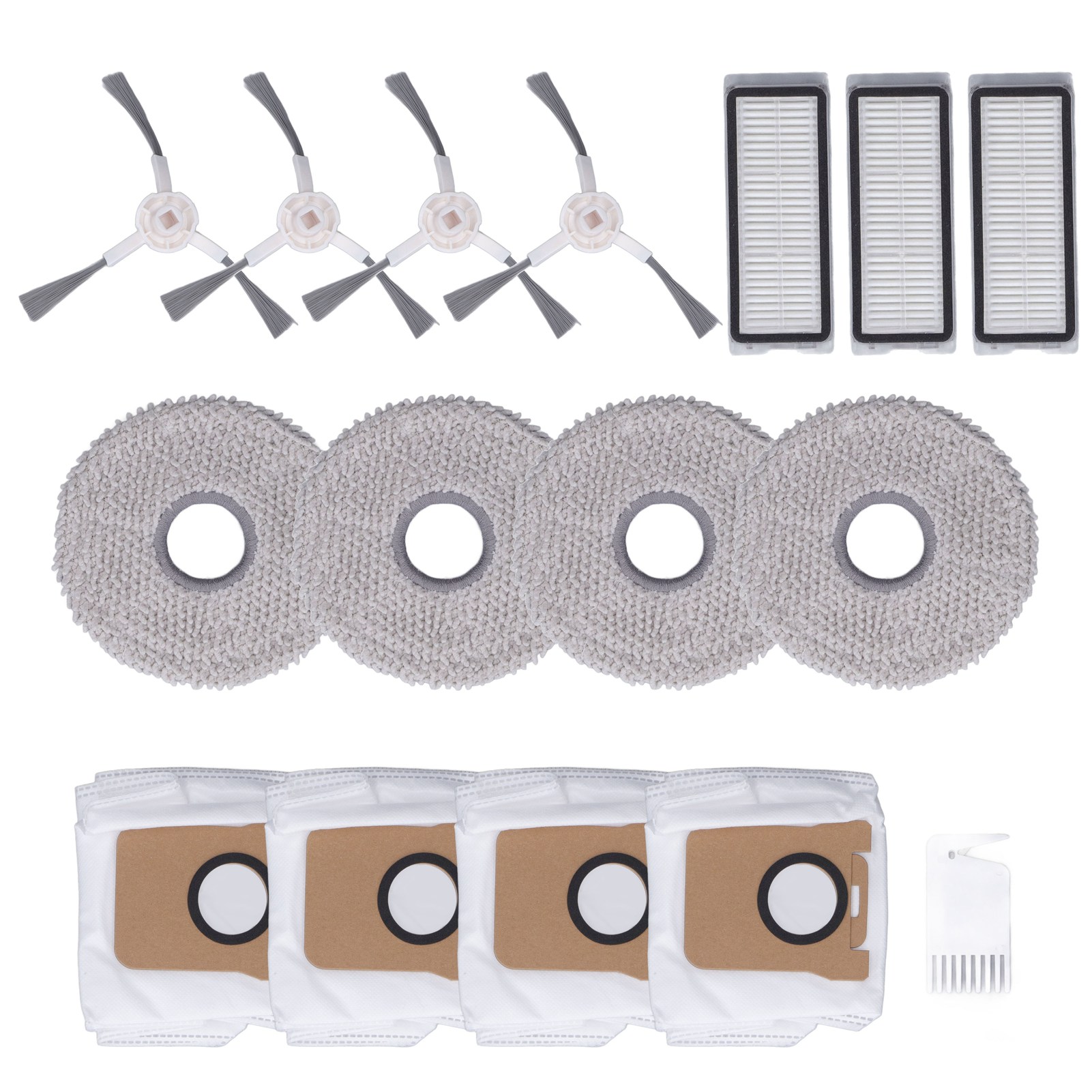 Zubehörset Für Den Dreametech L20 Ultra S10 Saugroboter: 4 Seitenbürsten, 3 Filter, 4 Tücher, 4 Staubbeutel