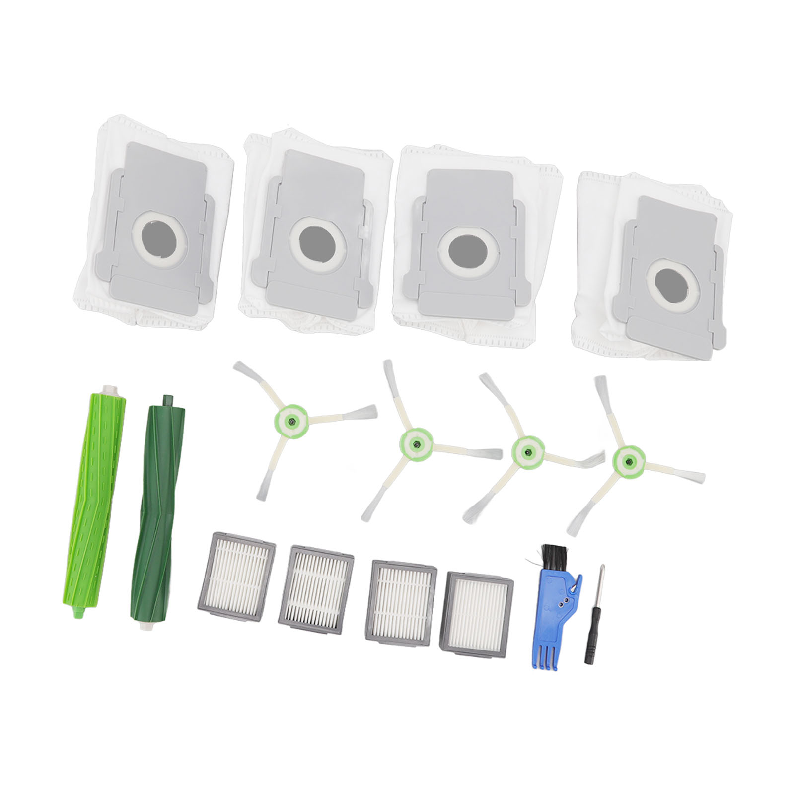 Zubehörset Für Roomba I7+ I3+ I4+ I6+ I8+: 2 Hauptbürsten, 4 Seitenbürsten, 4 Hepa-filter, 4 Staubbeutel