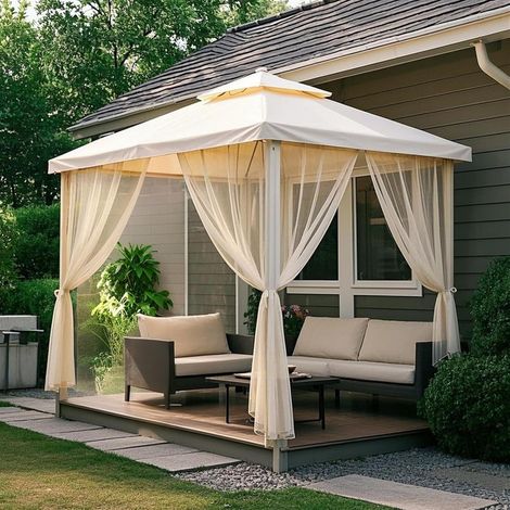 Set Mit 2 Transparenten Outdoor-gardinen, Lichtdurchlässig, Mit Stangendurchzug, Für Pergola, Laube, Pavillon, Beige, 160 X 250 Cm