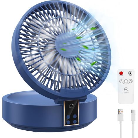 Leiser Usb-ventilator, 3 Geschwindigkeitsstufen, Fernbedienung, Timer, Oszillation, Led, Für Büro Und Camping, Blau
