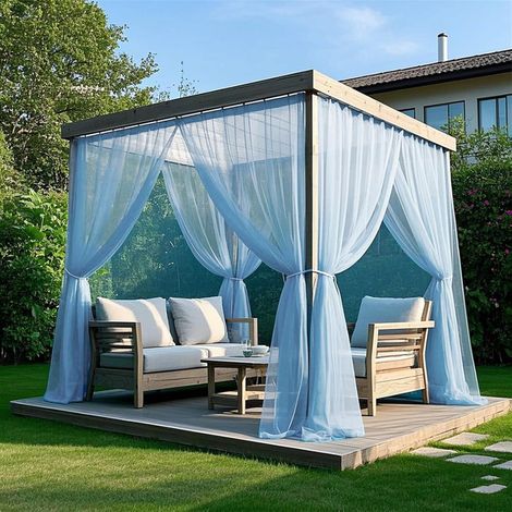 Set Mit 2 Transparenten Outdoor-gardinen, Lichtdurchlässig, Mit Stangendurchzug, Für Pergola, Laube, Pavillon, Blau, 160 X 300 Cm