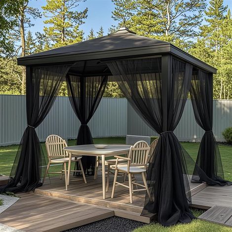 Set Mit 2 Transparenten Outdoor-gardinen, Lichtdurchlässig, Mit Stangendurchzug, Für Pergola, Laube, Pavillon, Schwarz, 160 X 250 Cm