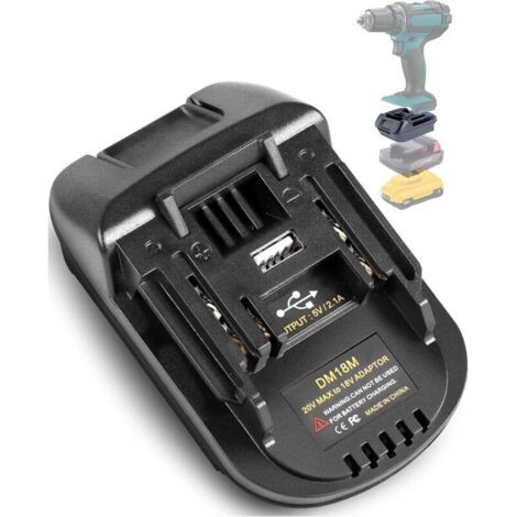 Alliandisulisem Dm18m Akkuadapter Für Makita Akku-werkzeuge, 18 V, Tpdl-adapter Mit Usb-anschluss, Umrüstung Für Dewalt 20-v-akkus Und Milwaukee M18 18-v-akkus Auf Makita-werkzeuge