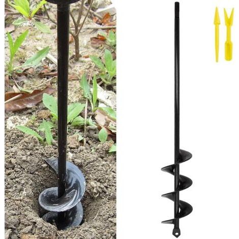 Alliandis – Erdbohrer 4x45 Cm Aus Legiertem Stahl – Schwarze Rostschutzbeschichtung – Zum Graben Harter Böden Und Zum Pflanzen Von Blumen, Gemüse Und Bäumen