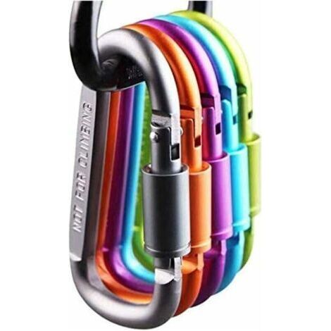 Alliandis Set Mit 6 Abschließbaren D-ring-karabinern Aus Aluminium Für Camping, Reisen, Angeln Und Wandern.