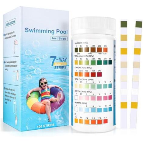 Alliandisulisem 7-in-1 Pool- Und Spa-wassertester, 100 Pool-teststreifen, Chlor- Und Ph-test, Brom, Gesamthärte, Gesamtalkalität, Cyanursäure, Gesamtchlor