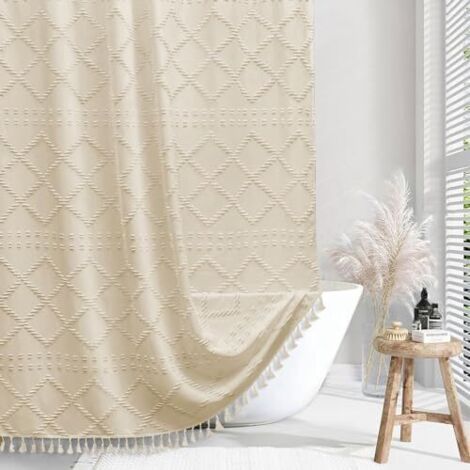 Alliandis Duschvorhang Im Rustikalen Bohème-stil – Moderner, Minimalistischer Streifen-duschvorhang – 183 X 183 Cm – Strukturiertes, Minimalistisches Chevron-muster – Creme