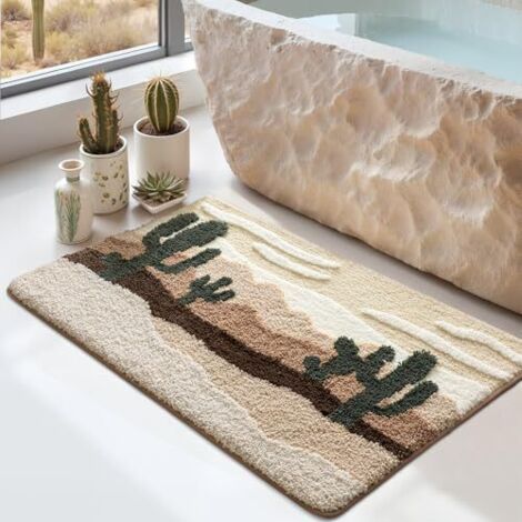 Alliandi Badematte 50 X 80 Cm, Rutschfest Und Saugfähig, Maschinenwaschbar, Weich Und Komfortabel Für Dusche Und Badewanne, Beiges Kaktusmuster