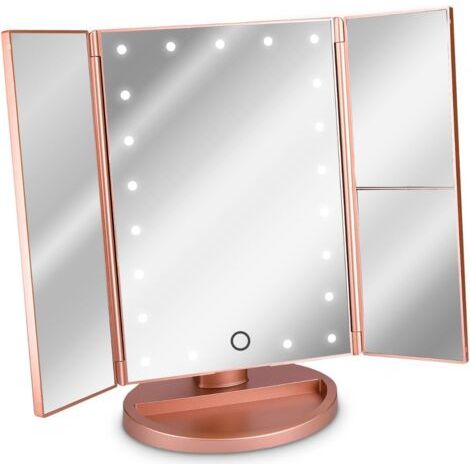 Alliandis Led-kosmetikspiegel, Faltbarer Standspiegel – Beleuchteter Schminkspiegel, 2-3-fach Vergrößernder Schminkspiegel – Roségold Langray