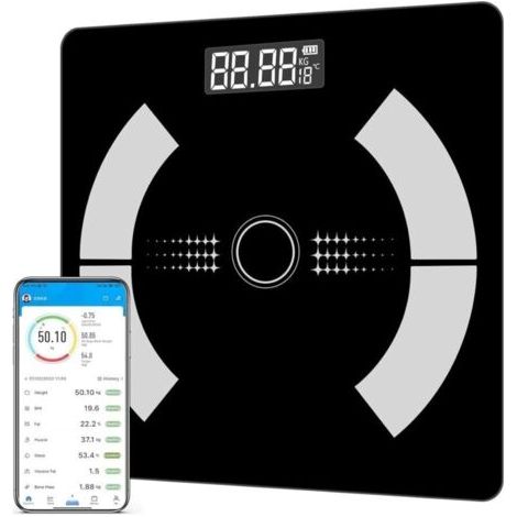 Alliandisp Badezimmerwaage, Personenwaage, Intelligente Waage Mit Körperzusammensetzungsanalyse, Körperanalysewaage Mit 12 Körpermaßen (bmi/körperfett/knochenmasse)