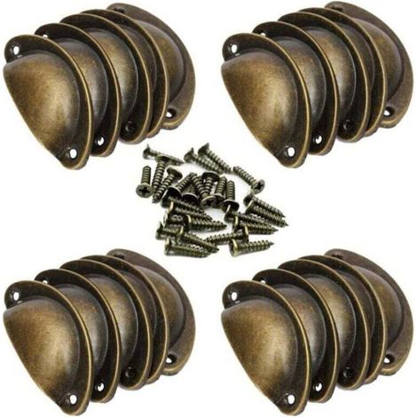 Alliandisp Möbelgriff – 20 Vintage-muschelgriffe Für Schubladen, Schränke Und Küchenmöbel, Gebogener Retro-türknauf Aus Eisen, 8,2 Cm X 3,5 Cm, Antikmessing