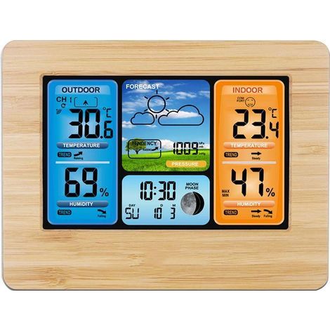 Alliandis Digitale Wetterstation, Thermometer, Hygrometer, Drahtloser Sensor, Temperaturvorhersageuhr, Wand- Oder Tischuhr