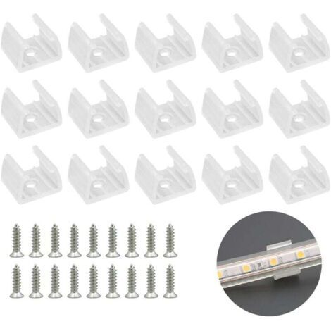 Alliandis Weiße 50 Stück Led-streifen-befestigungsclips, Led-neon-montagehalterungen, Inklusive Schrauben Für 12 Mm Bis 14 Mm Silikon-led-neon-streifen