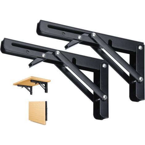 Alliandis 2 Stück – Klappbare Halterung – Regalträger – Stabile Dreieckskonstruktion, 50 Kg Tragkraft – Platzsparend Für Garage, Küche Und Büro – Schwarz – 25 X 2,5 Cm