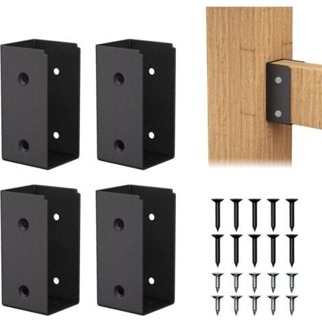 Alliandis Set Mit 4 Zaunwinkeln, Zaunhalterung Zur Verbindung Von 2" X 4" Holz, Schwarze Balkenhalterung, Für Zaun, Veranda, Garten, Pergola (4 Stück/schwarz)