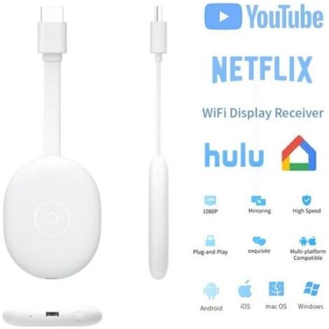 Alliandisclé Hdmi Für Drahtlose 1080p-bildschirmspiegelung – Weiss – Kompatibel Mit Android, Chromecast Und Hdmi-displays, Integrierter Wlan-empfänger