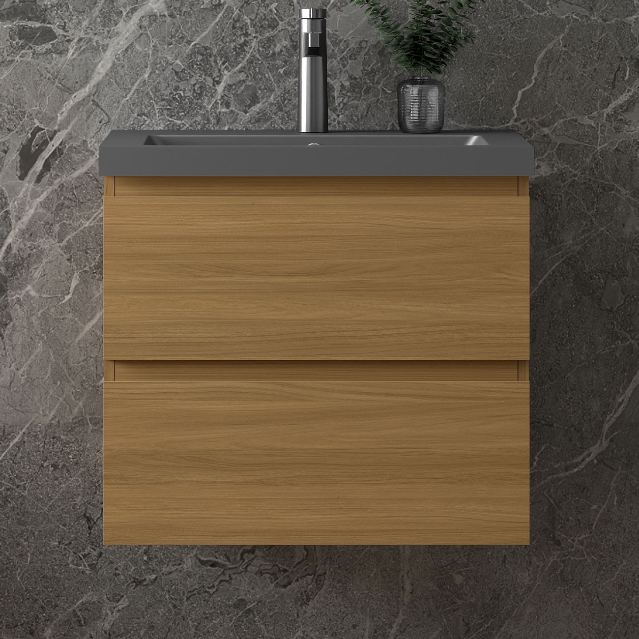 Waschbeckenunterschrank, Walnussfarbe Badezimmerschrank, 2 Schubladen, Unterschrank Mit Waschbecken50x37x52cm, Typ Sc-kunststein Waschbecken, Sanfter Schluss, Badschrank, Unterschrank Mit Waschbecken