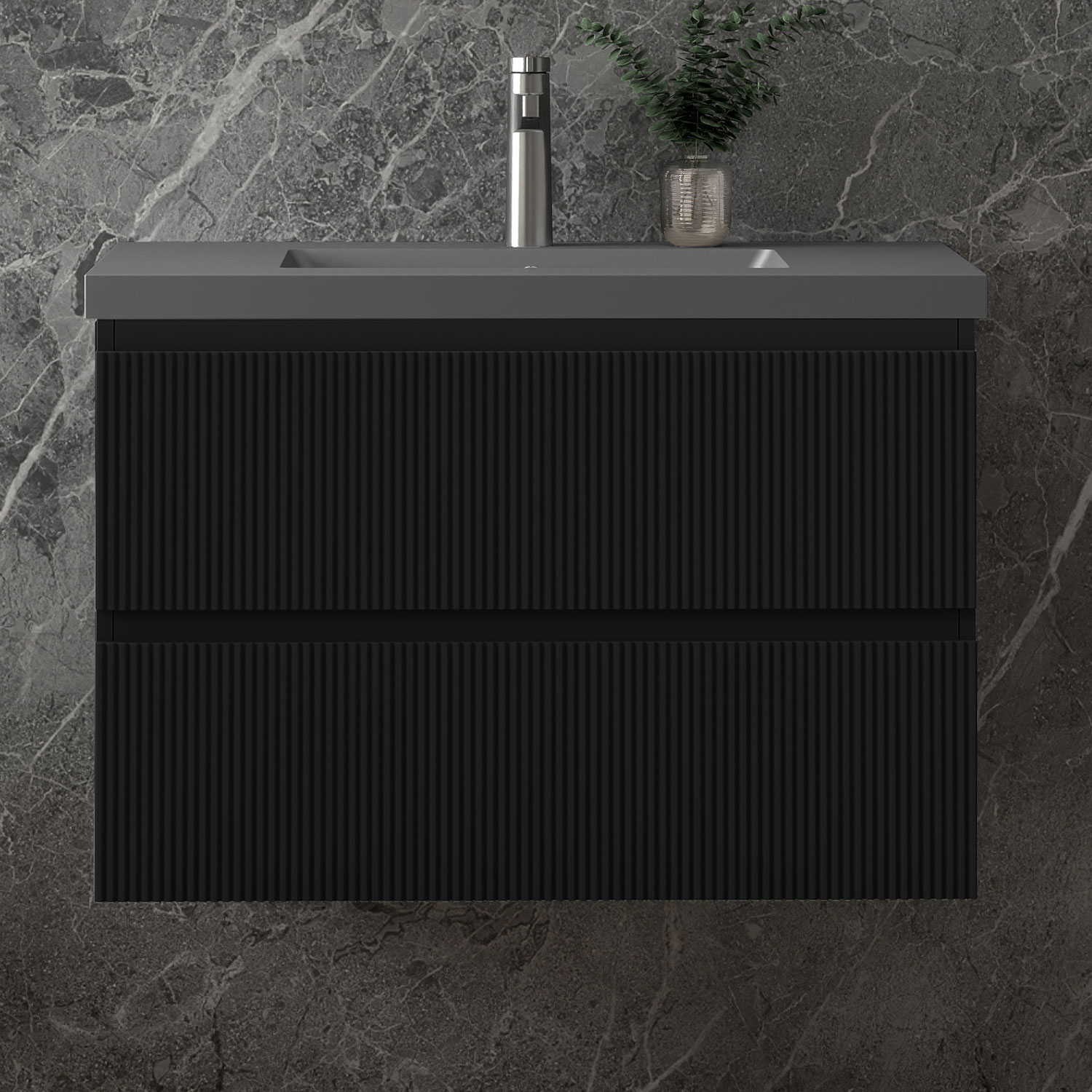 Waschbeckenunterschrank, Badezimmerschrank, 2 Schubladen, 50x37x52cm, Typ Sc-kunststein Waschbecken, Schwarz, Sanfter Schluss, Badschrank, Unterschrank Mit Waschbecken