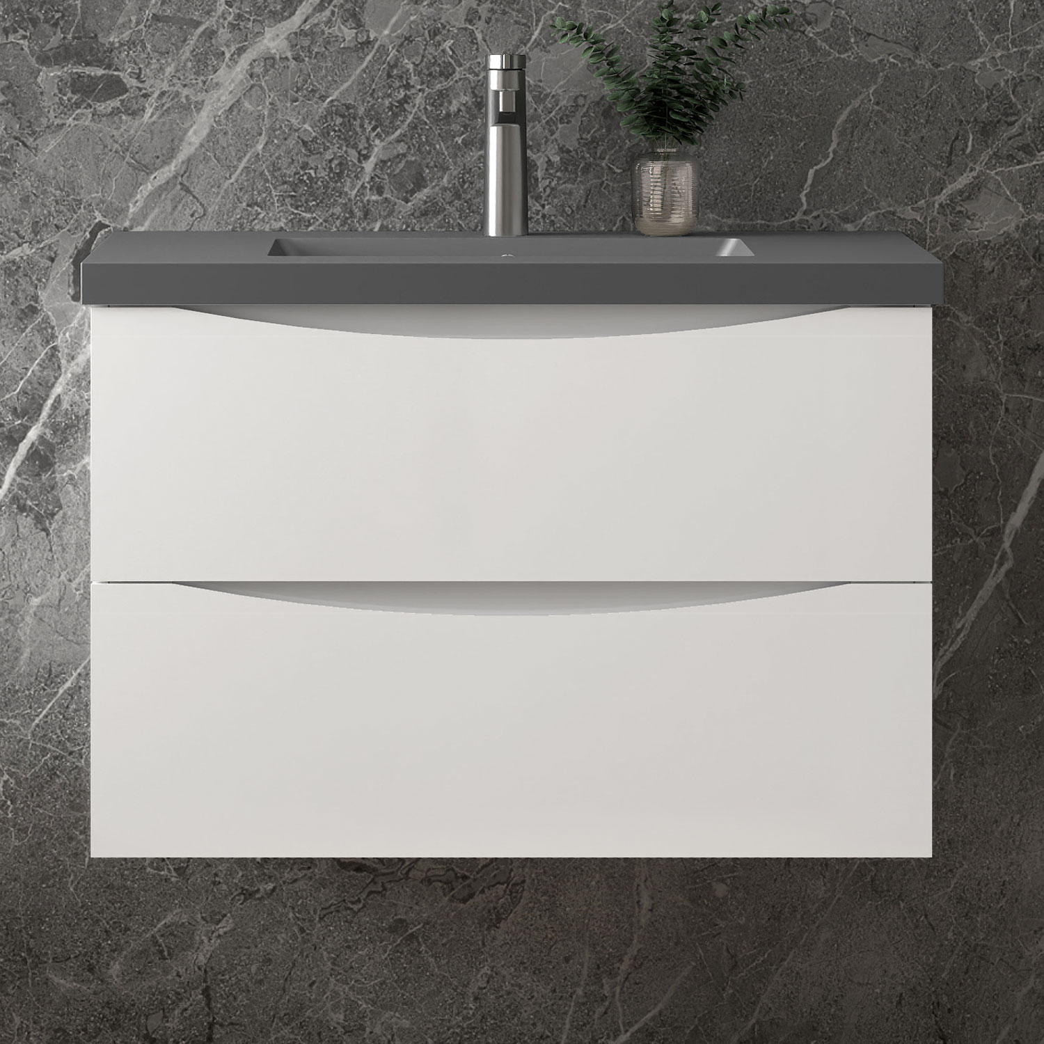 Waschbeckenunterschrank, Badezimmerschrank, 2 Schubladen, 50x37x52cm, Typ Sc-kunststein Waschbecken, Badschrank, Unterschrank Mit Waschbecken, Weiß, Sanfter Schluss
