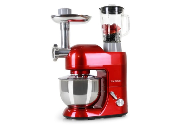 Lucia Küchenmaschine 3-in-1 1800 W / 2,7 PS 5 Ltr Edelstahl BPA-frei Rot