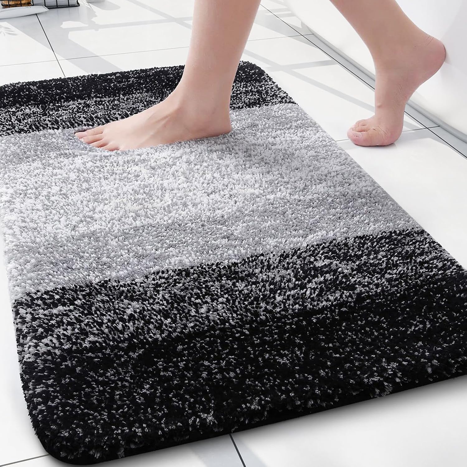 Mikrofaser-badematte, Weich Und Saugfähig, Rutschfest, Dicker Plüsch, Maschinenwaschbar, Für Badezimmer, Badewannen Und Duschen, 40 X 60 Cm, Schwarz, Rechteckig