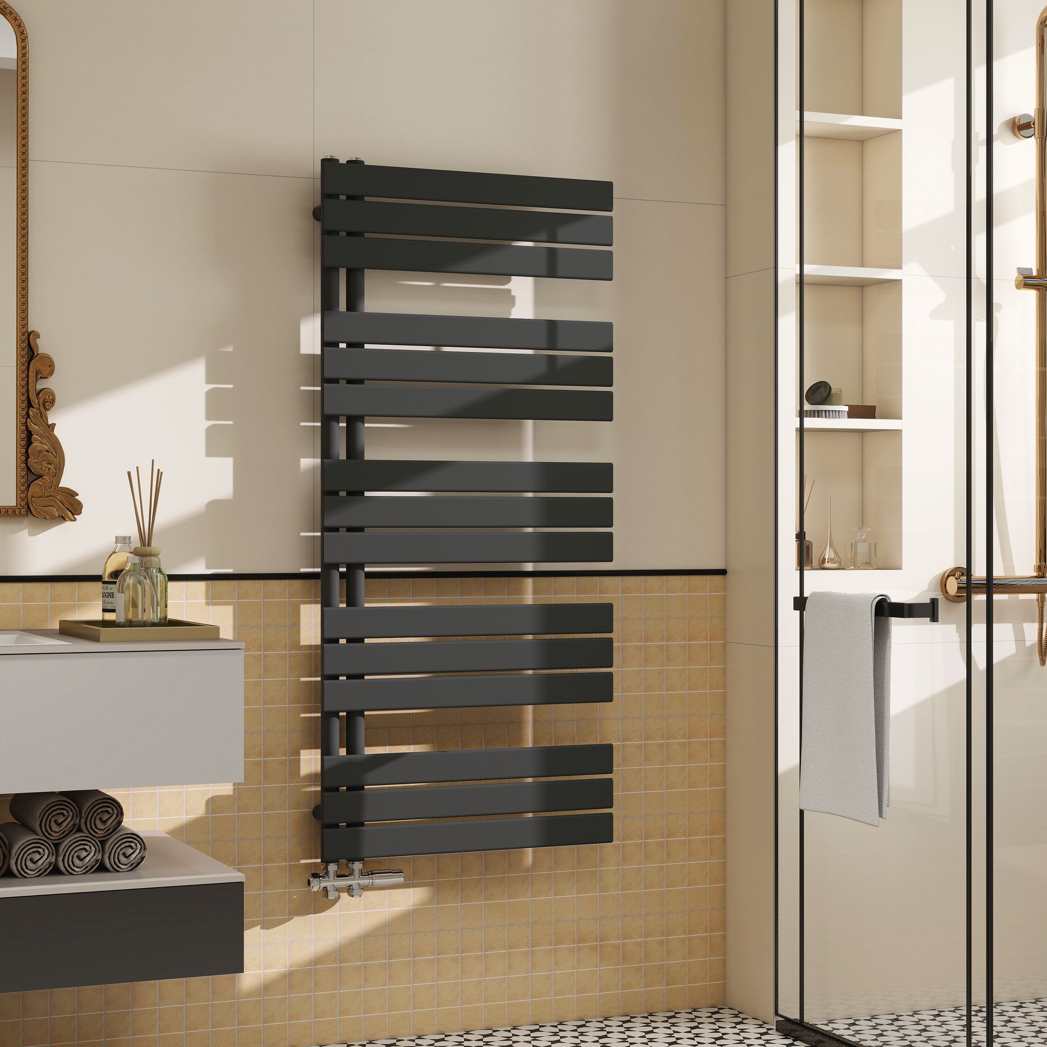Aica Badheizkörper 1320x600 Mm, 875w, Anthrazit Handtuchheizkörper Flach Handtuchtrockner Seitenanschluss Für Wasser