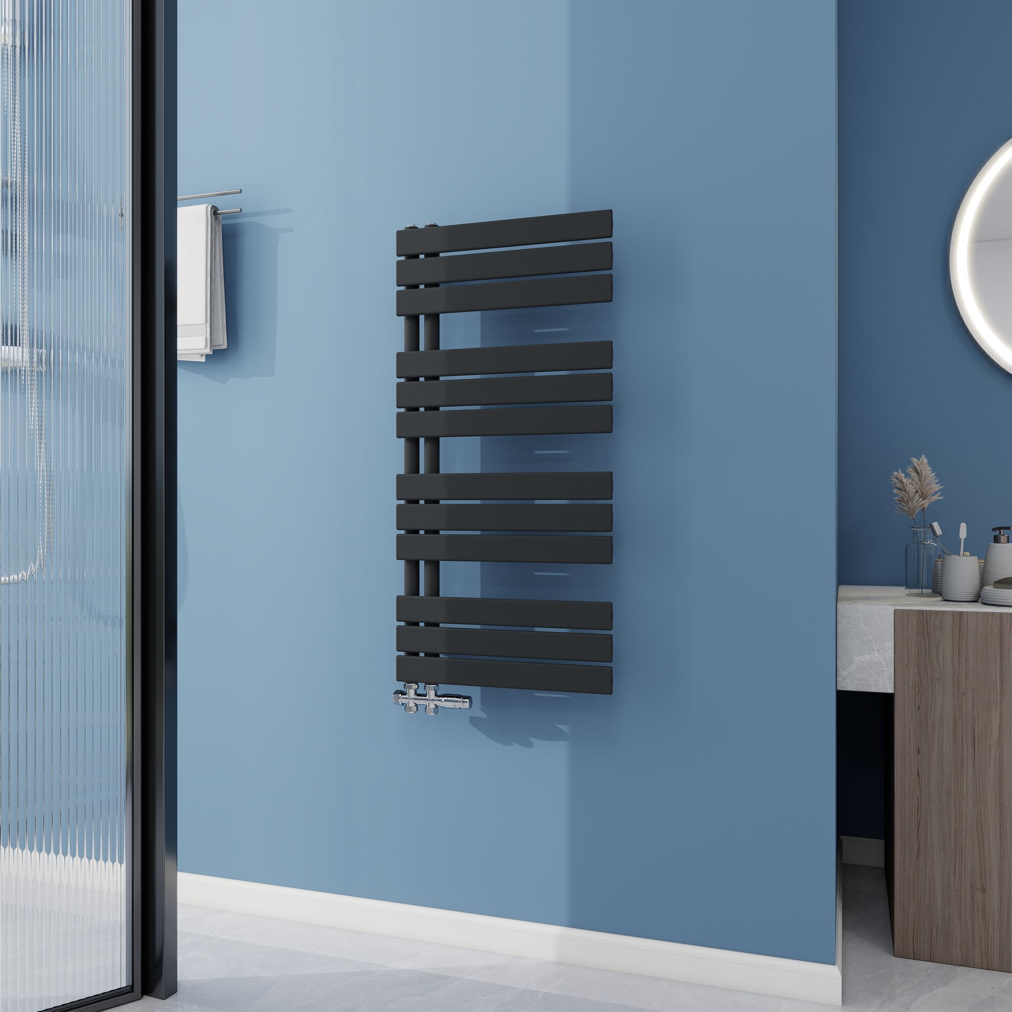 Aica Badheizkörper 1042x500 Mm, 629w, Anthrazit Flach Handtuchwärmer Für Badezimmer, Vertikal Handtuchtrockner Mit Seitenanschluss