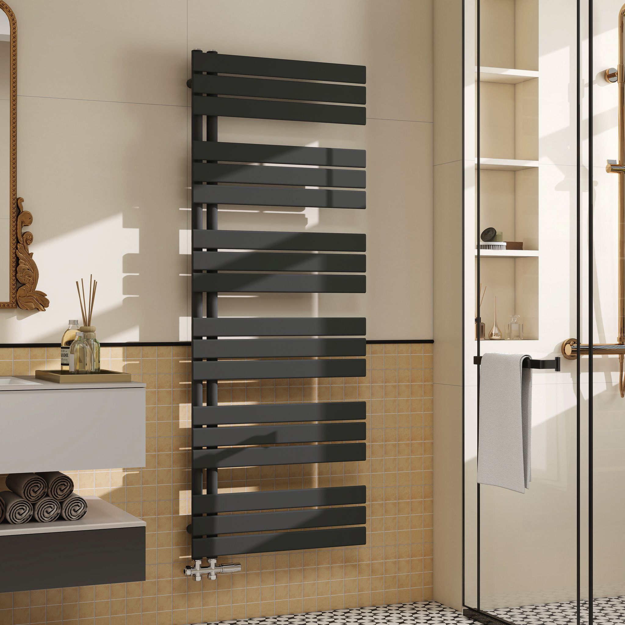 Aica Badheizkörper 1599x600 Mm, 1016w, Anthrazit Handtuchheizkörper Flach Handtuchtrockner Seitenanschluss Für Wasser