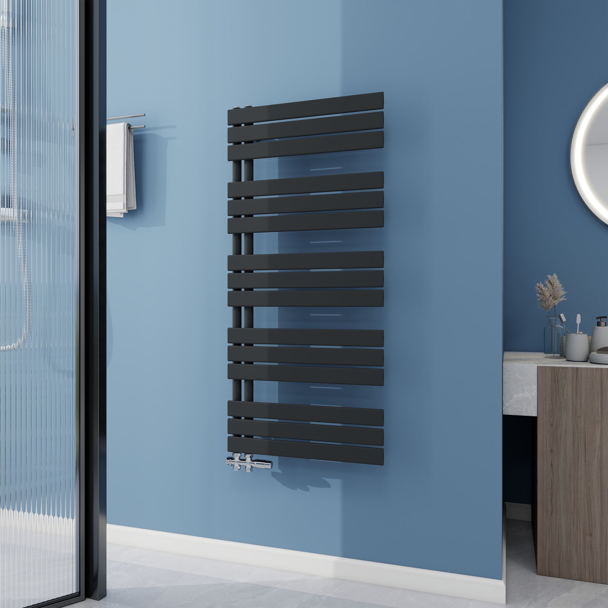 Aica Badheizkörper 1320x600 Mm, 875w, Anthrazit Flach Handtuchwärmer Für Badezimmer, Vertikal Handtuchtrockner Mit Seitenanschluss