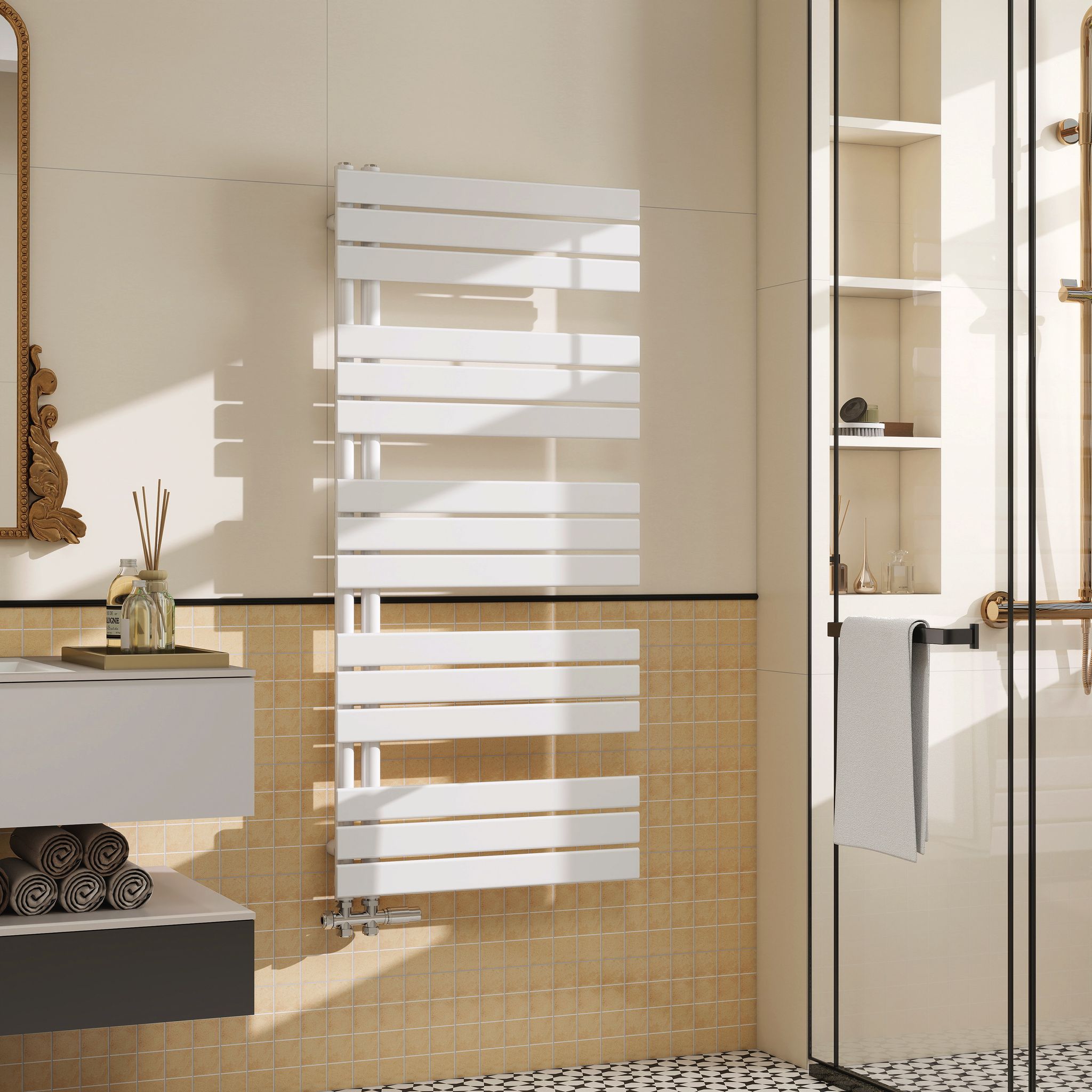 Aica Badheizkörper 1320x600 Mm, 875w, Weiß Handtuchheizkörper Flach Handtuchtrockner Seitenanschluss Für Wasser