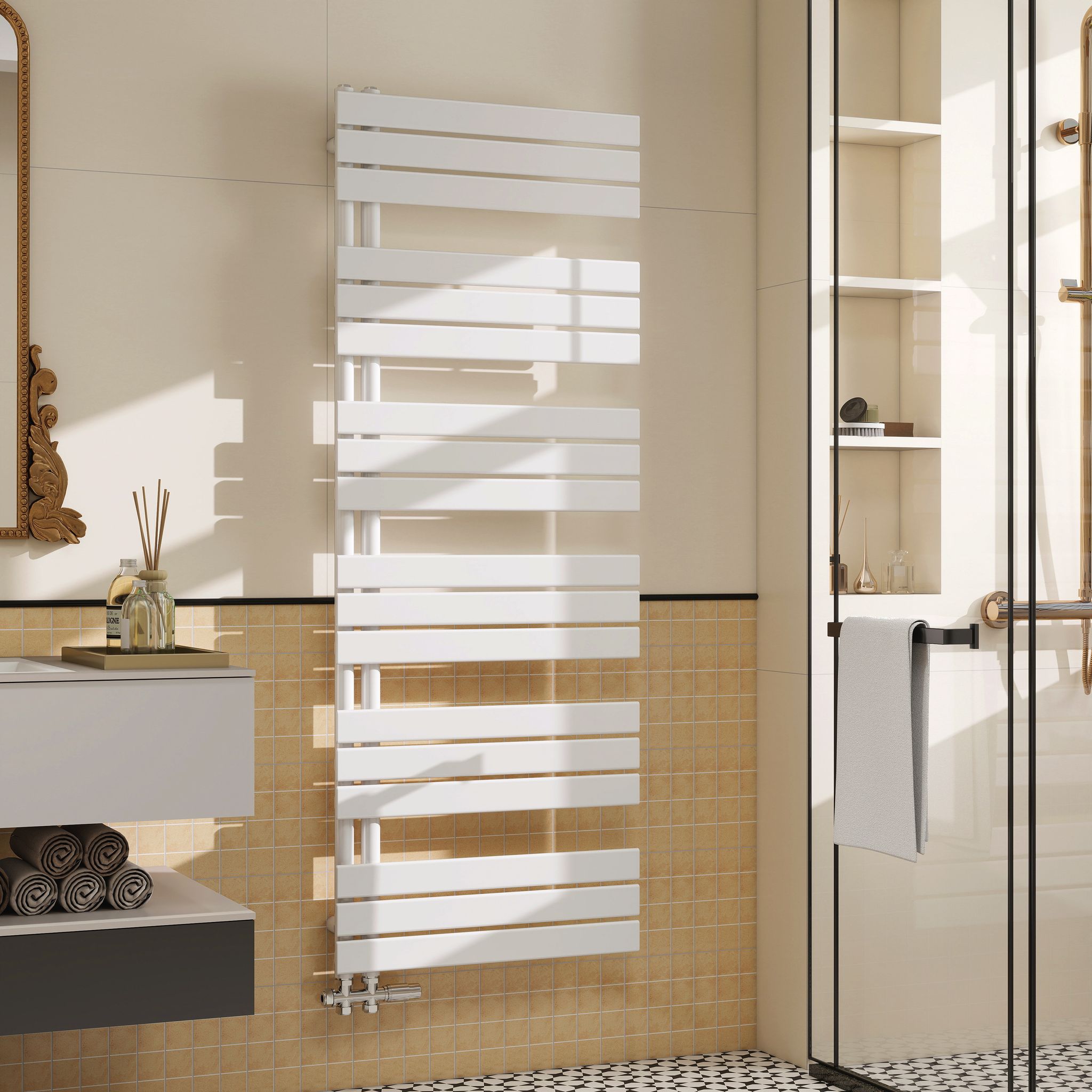 Aica Badheizkörper 1599x600 Mm, 1016w, Weiß Handtuchheizkörper Flach Handtuchtrockner Seitenanschluss Für Wasser