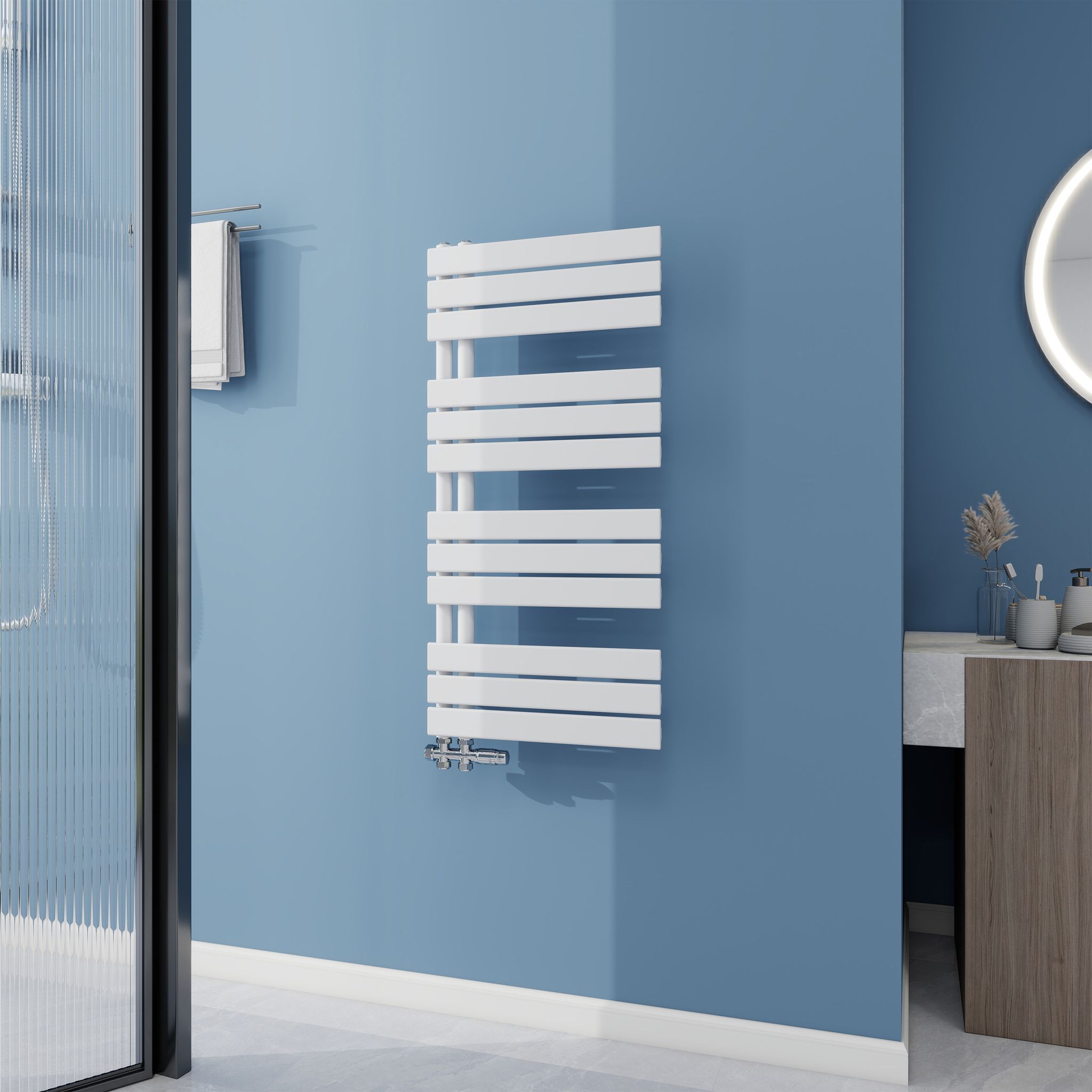 Aica Badheizkörper 1042x500 Mm, 629w, Weiß Flach Handtuchwärmer Für Badezimmer, Vertikal Handtuchtrockner Mit Seitenanschluss