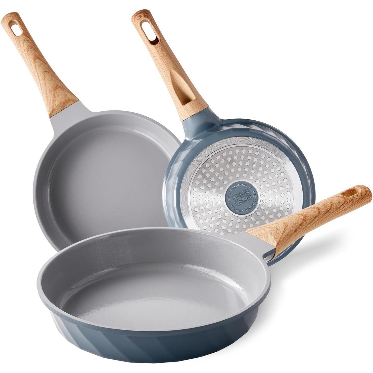 Pfannenset 3-teilig Keramik-antihaftbeschichtung Induktion 20/24/28cm Holzgriff