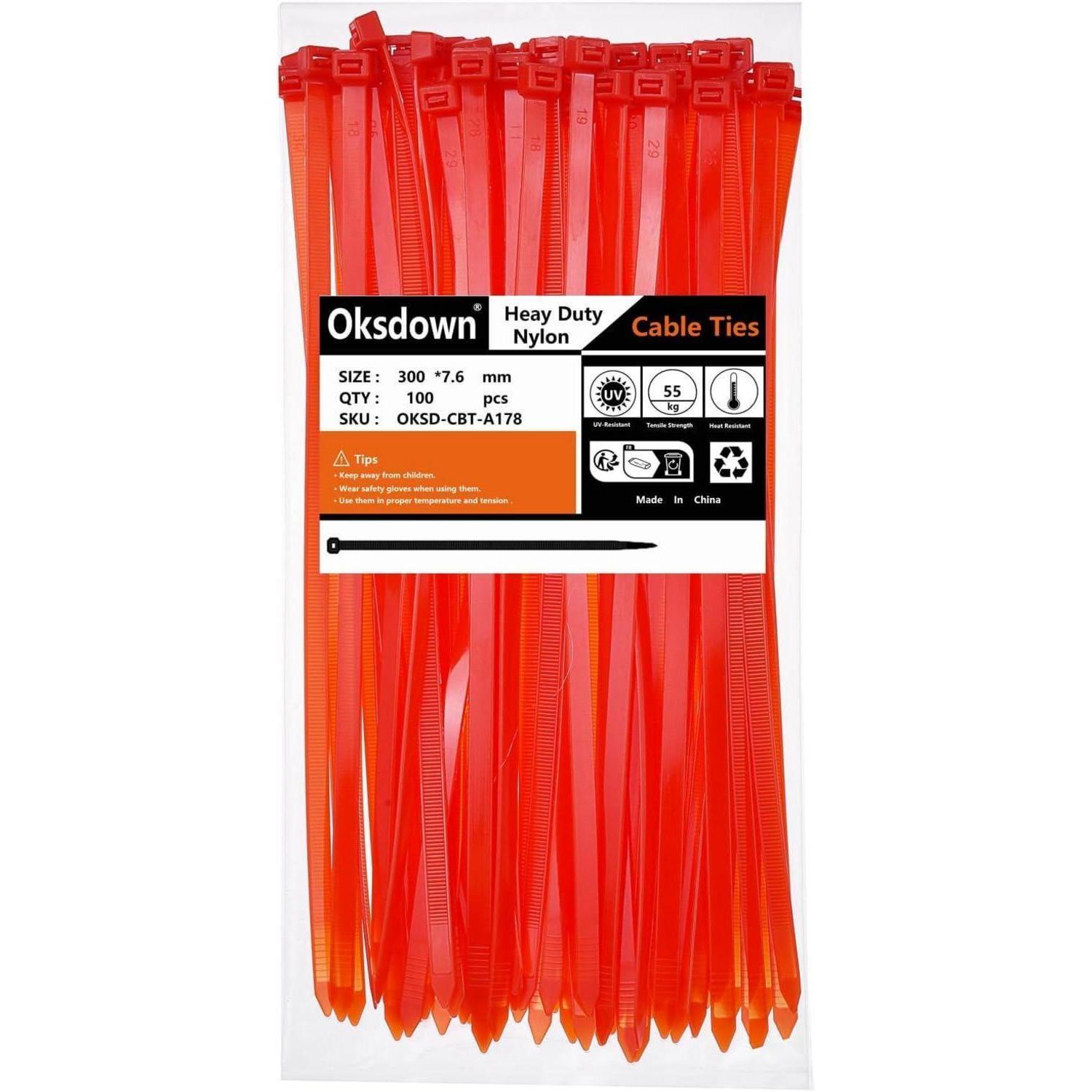 Kabelbinder 300mm X 7,6mm, 100 Stück, Rot, 55kg Zugfestigkeit, Uv-beständig
