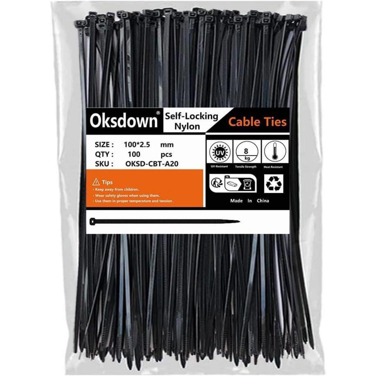 Kabelbinder 100 Stück Schwarz 100mm Uv-beständig Nylon 8,1kg Zugfestigkeit