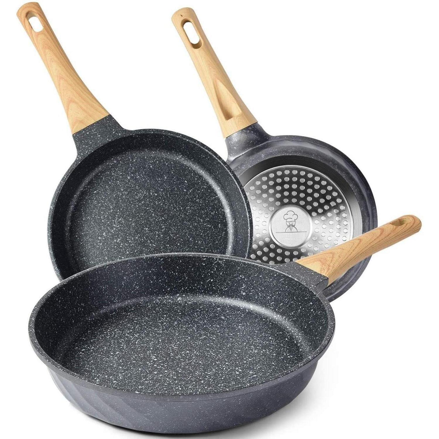 Pfannenset 3-teilig Induktion Antihaftbeschichtung Granit-optik 20/24/28cm