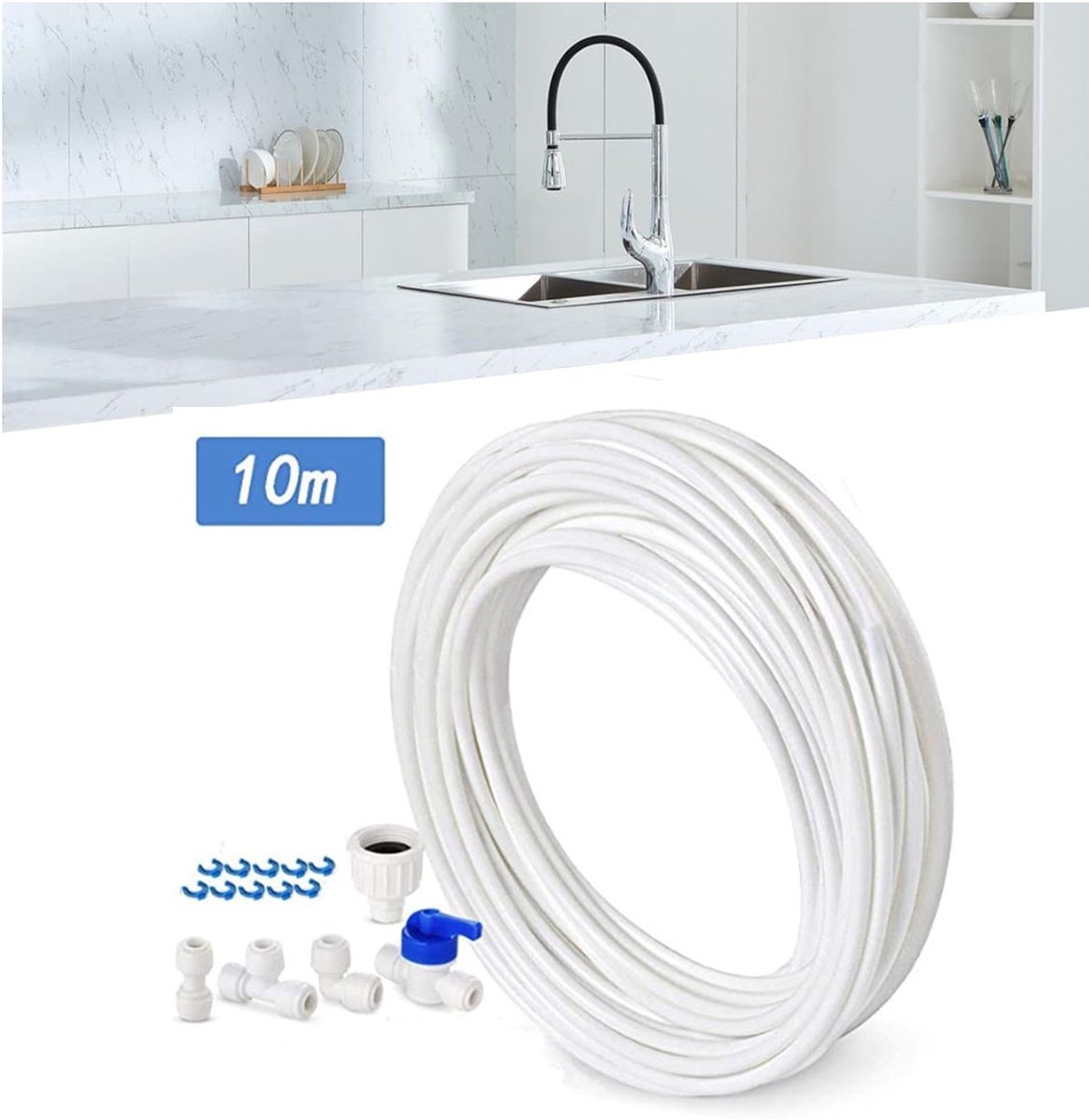 10m - Wasserzuleitungsset - Universelles Wasserzuleitungsset - Wasserzuleitungsset - Wasserleitungsset + Wasserleitungsset - Wasserleitungsset Für Wasserleitung, Wassermaschine - Weiß