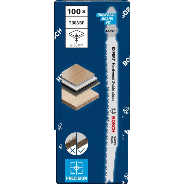 EXPERT ‘Hardwood 2-side clean’ T 308 BF Stichsägeblatt, 100 Stück (2608900546)