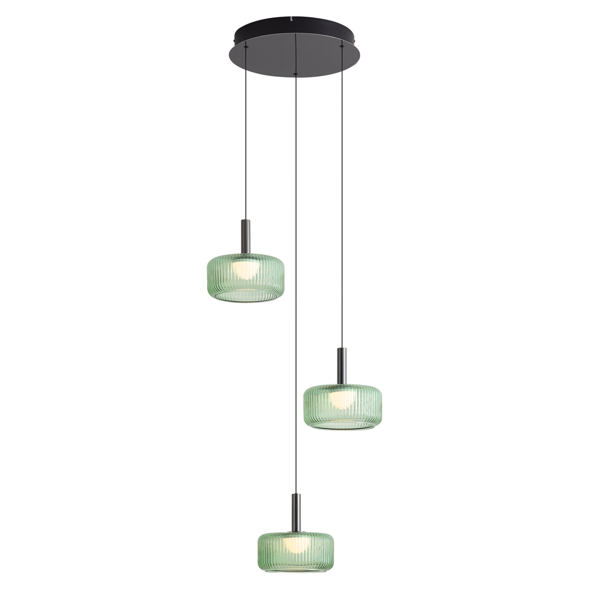 Qazqa Design-pendelleuchte Gunmetal Mit Grünem Glas, Inkl. Led
