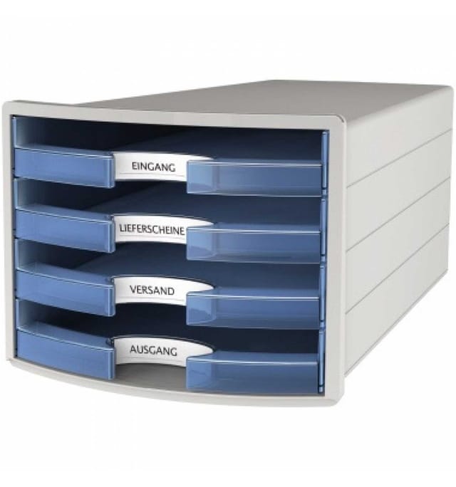 Schubladenbox IMPULS, A4/C4, transluzent-blau, 1013-64, 4 offene Schubladen