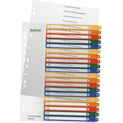 PC-beschriftbares Register, A4, 1 - 20, mehrfarbig, 12960000, PP