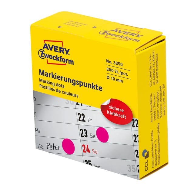 3850 Markierungspunkte, 10mm, 1 Pack/800 Etiketten, magenta