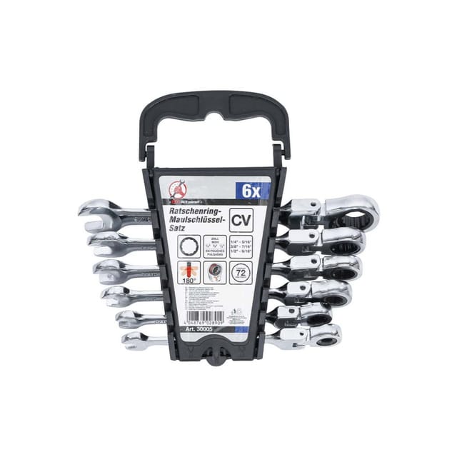 Ratschenring-Maulschlüssel-Satz | flexible Köpfe | Zollmaße | SW 1/4" - 9/16" | 6-tlg.