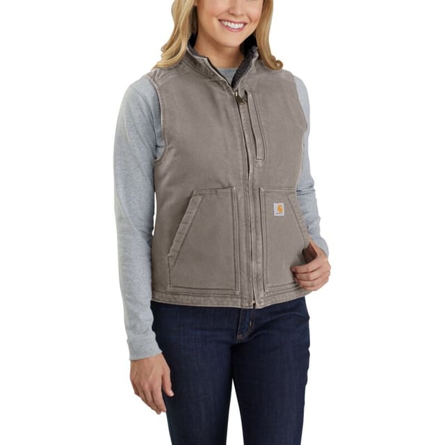 Damen Weste SHERPA LINED MOCK NECK VEST, taupe grey, Größe L