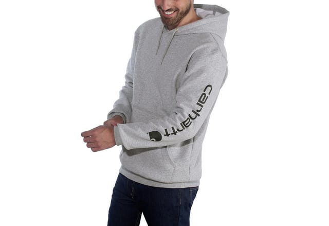 Herren Kapuzensweater SLEEVE LOGO HOODED SWEATSHIRT, heather grey/schwarz, Gr. M