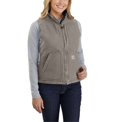 Damen Weste SHERPA LINED MOCK NECK VEST, taupe grey, Größe XS