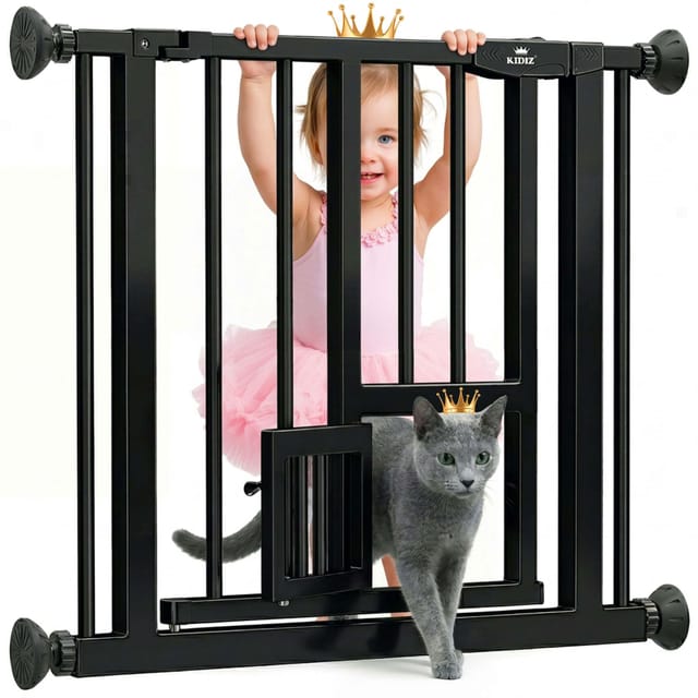 Kidiz® Absperrgitter Zum Klemmen Mit Katzenklappe - Schwarz, Verlängerung 28cm
