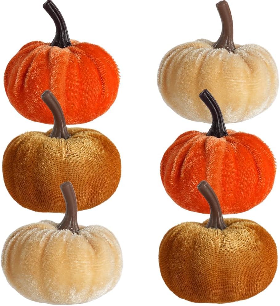 Set Mit 6 Künstlichen Mini-kürbissen – Verschiedene Orange- Und Brauntöne, Ideal Für Herbst Und Halloween, Als Tisch-, Kaminsims- Und Partydekoration