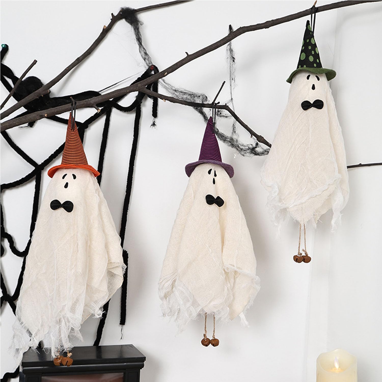 Geister-windspiel Zum Aufhängen Für Halloween, Niedliche Geisterdekoration Mit Hexenhut, Geisteranhänger Aus Stoff, Halloween-dekoration Für Veranda Oder Haustür